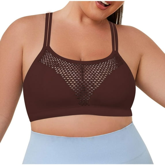 Hontri Women's Solid Color Underwire Bra - Large Size Hollow Sports Brown M