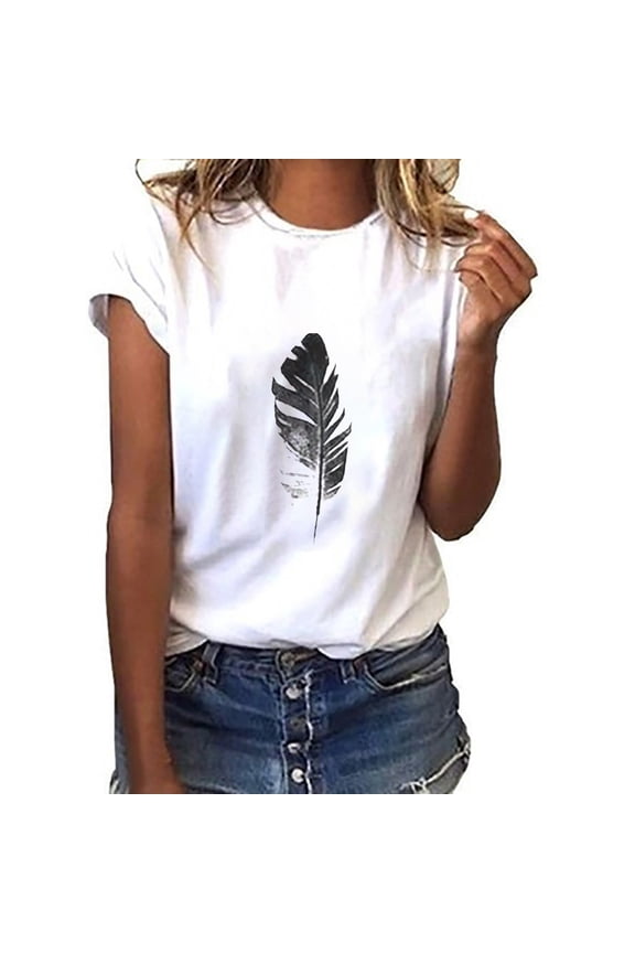 Women's T Shirt, Fashion Women's Loose Short-Sleeved Leaf Print T-Shirt Casual O-Neck Top White Xl under $10