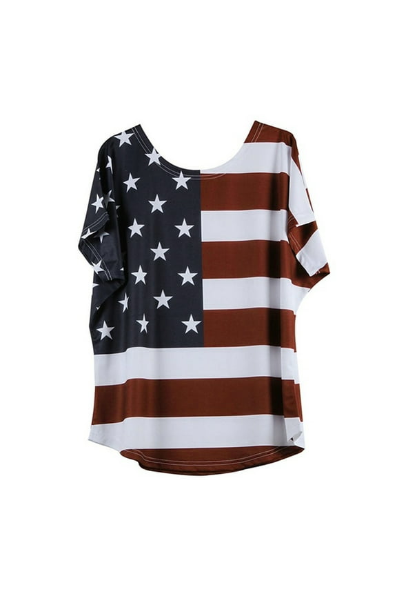 Women's T Shirts Loose Fit, Plus Size Women Fashion Loose Blouse Star Stripe Usa Flag America T-Shirt Red Xl under $10