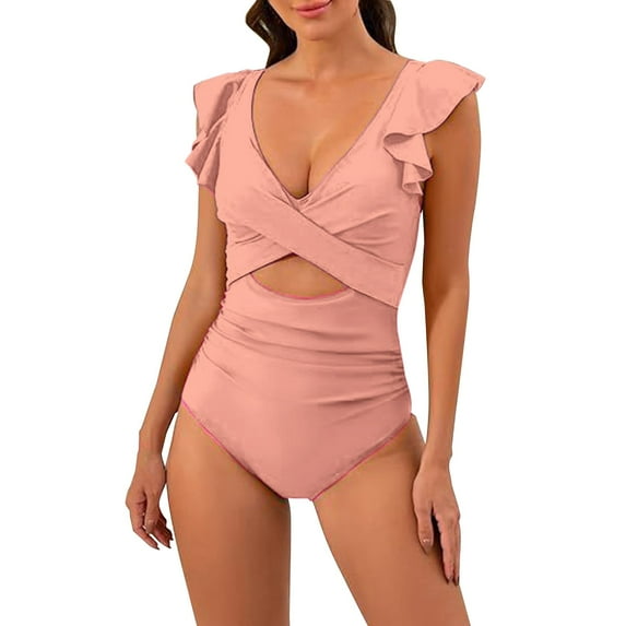 Hontri Women's Tummy Control One Piece Swimsuit Clearance! Slimming Swimsuits for Women Watermelon Red M