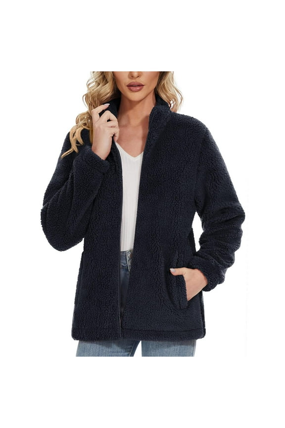Women's Winter Zipper Wool Teddy Casual Coat Zipper Pocket Winter Warm Soft Jacket on Sales, Plus Size Coat for Women