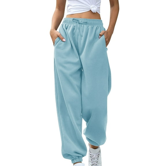 Hontri Womens Khaki Pants Clearance! Women's Bottom Sweatpants Joggers Pants Workout High Waisted Yoga Pants with Pockets 100% Cotton Pants for Women