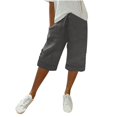 thumbnail image 1 of Hontri Womens Shorts Womens Casual Solid Side Pockets Pants Shorts Elastic Waist Pockets Daily Mid Long Shorts Beach Shorts for Women, 1 of 6