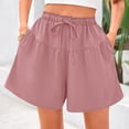 thumbnail image 1 of Hontri Womens Shorts Womens Shorts 2025 Summer Drawstring Ruffle Elastic High Waist Solid Color Casual Beach Shorts with Pockets Shorts for Women, 1 of 6