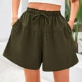 thumbnail image 1 of Hontri Womens Shorts Womens Shorts 2025 Summer Drawstring Ruffle Elastic High Waist Solid Color Casual Beach Shorts with Pockets Shorts for Women, 1 of 6
