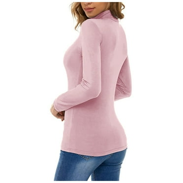 Hontri Womens Sweaters Autumn And Winter Solid Color High-Neck Basic Base Shirt Clearance Beige L
