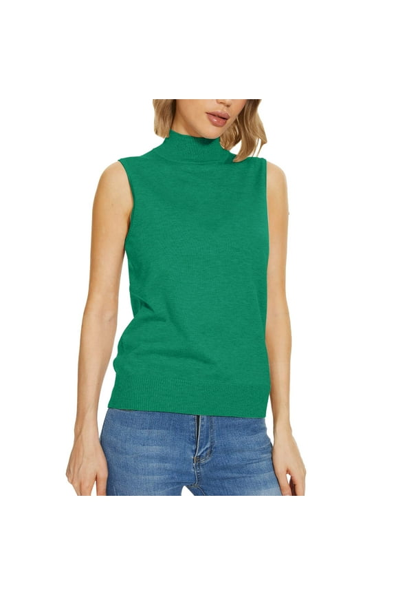 Womens Sweaters Women Sleeveless Mock Neck Tops for Women Sweater Knit Turtleneck Soft Basic Vest Tank Lightweight Clearance Green Xxl