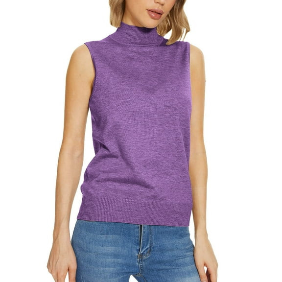 Hontri Womens Sweaters Women Sleeveless Mock Neck Tops for Women Sweater Knit Turtleneck Soft Basic Vest Tank Lightweight Clearance Purple M