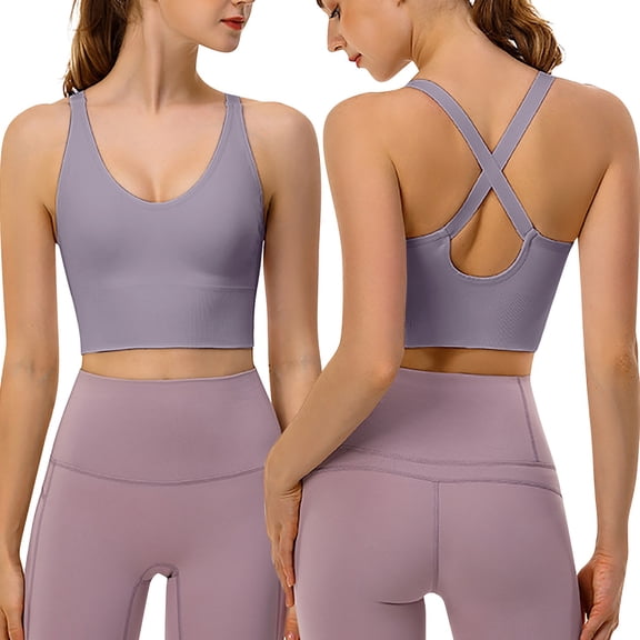 Hontri Yoga Bra, Women's Solid Color Seamless Thin Belt Thin Elastic Casual Bottom Bra Yoga Underwear Purple Xxl under $10