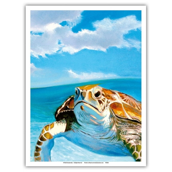 Honu - Hawaiian Sea Turtle - From an Original Color Painting by Wade Koniakowsky - Master Art Print (Unframed) 9in x 12in