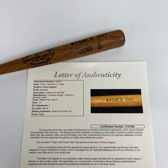 Honus Wagner Signed Louisville Slugger Honus Wagner Day Mini Baseball Bat JSA