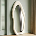 thumbnail image 1 of Honyee Full Length Mirror, 63" x 24" Wall Mirror, Flannel Wrapped Wooden Frame Full Body Mirror, Irregular Wavy Mirror Hanging or Leaning Against Wall for Cloakroom/Bedroom/Living Room, Ivory White, 1 of 12