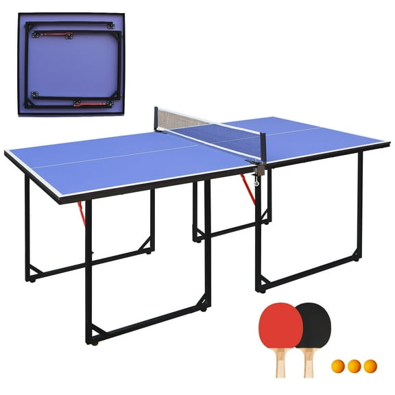 HooKung 6ft Foldable Table Tennis Table Set, Mid-Size Ping Pong Table Portable Table Tennis Game Set with Accessories