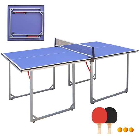 HooKung 6ft Foldable Table Tennis Table Set, Mid-Size Ping Pong Table Portable Table Tennis Game Set with Accessories