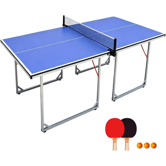 HooKung 6ft Foldable Table Tennis Table Set, Mid-Size Ping Pong Table Portable Table Tennis Game Set with Accessories