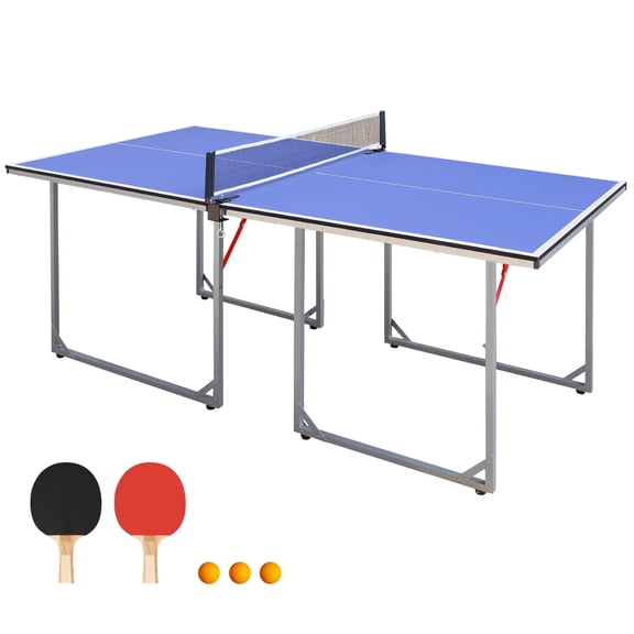 HooKung 6ft Ping Pong Table Foldable Table Tennis Table for Indoor Outdoor with Net, Table Tennis Paddles and Balls, Multi-Use Family Game Table for Kid Teenager Adult