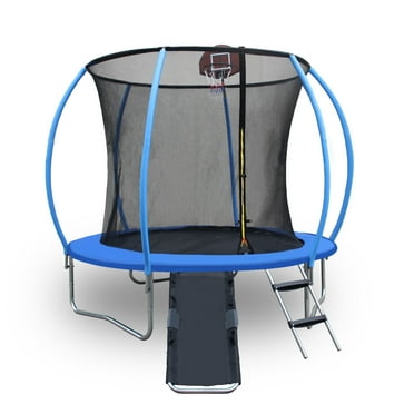 HooKung 8ft Trampoline with Enclosure - Recreational Trampolines with Ladder and Anti Rust Coating, Pumpkin-shaped Trampoline with Slide and Basket Board, ASTM Approval Outdoor Trampoline for Kids
