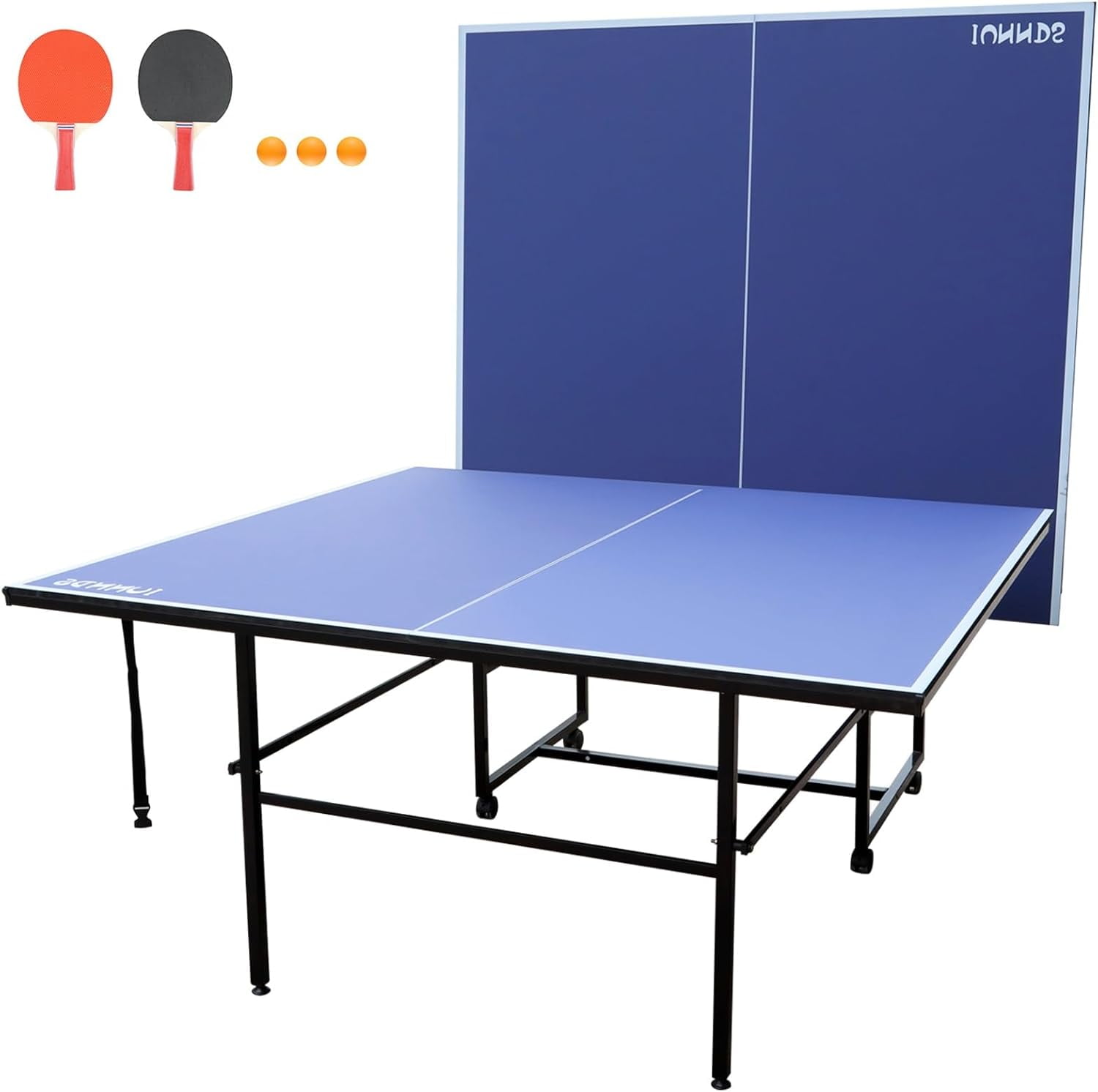 HooKung 9ft Foldable Ping Pong Table, Profession Portable Table Tennis Table Set with 2 Paddles and 3 Balls for Indoor Outdoor Games