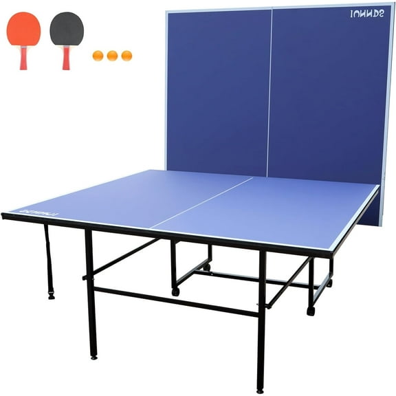 HooKung 9ft Foldable Ping Pong Table, Profession Portable Table Tennis Table Set with 2 Paddles and 3 Balls for Indoor Outdoor Games