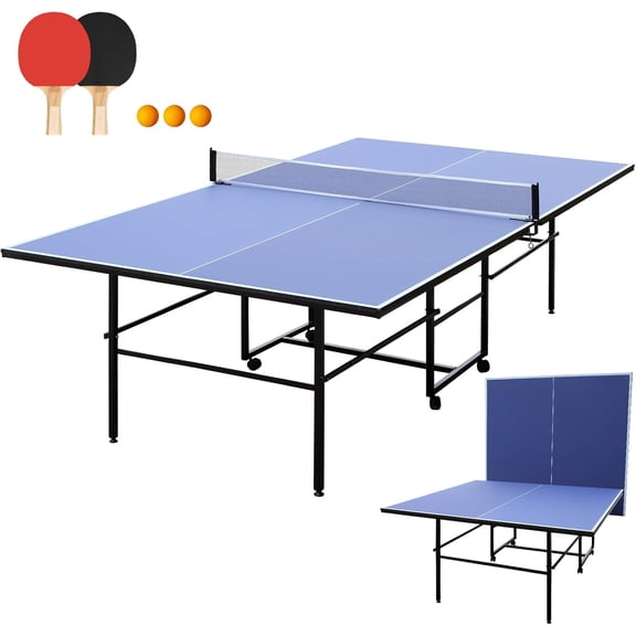 HooKung 9ft Ping Pong Table Foldable Table Tennis Table for Indoor Outdoor with Net, Table Tennis Paddles and Balls, Multi-Use Family Game Table for Kid Teenager Adult