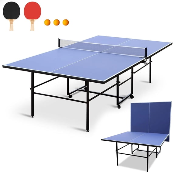 HooKung 9ft Ping Pong Table Foldable Table Tennis Table for Indoor Outdoor with Net, Table Tennis Paddles and Balls, Multi-Use Family Game Table for Kid Teenager Adult