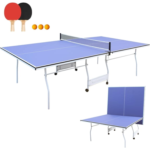 HooKung 9ft Ping Pong Table Foldable Table Tennis Table for Indoor Outdoor with Net, Table Tennis Paddles and Balls, Multi-Use Family Game Table for Kid Teenager Adult