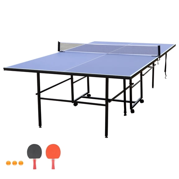 HooKung 9ft Ping Pong Table Foldable Table Tennis Table for Indoor Outdoor with Net, Table Tennis Paddles and Balls, Multi-Use Family Game Table for Kid Teenager Adult