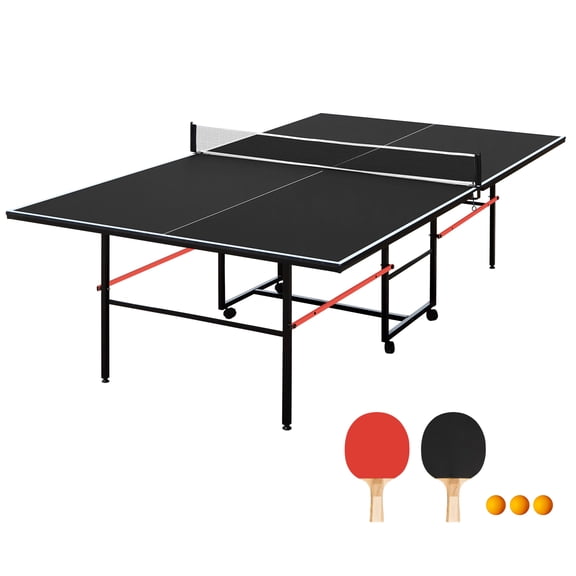 HooKung 9ft Table Tennis Table Foldable, Profession Portable Ping Pong Table Set with 2 Paddles and 3 Balls for Indoor Outdoor Games