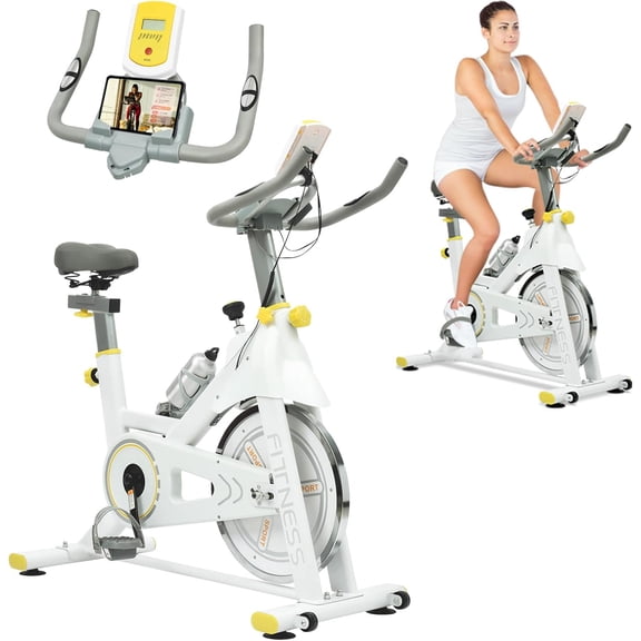 HooKung Exercise Bike Stationary, Resistance Brake Pad Cycling Bicycle for Home Quiet Indoor Cardio Gym,Workout Riding with Tablet Mount,Seat Cushion,Silent Belt Drive,330lbs Weight Capacity