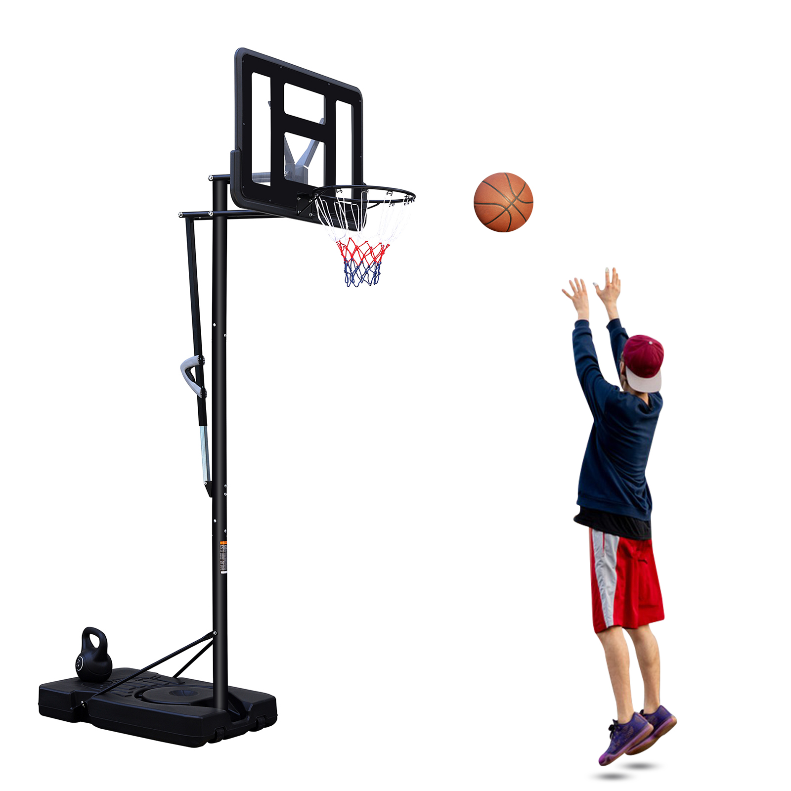 HooKung Height Adjustable 6.6 to 10ft Basketball Hoop 44 inch PE