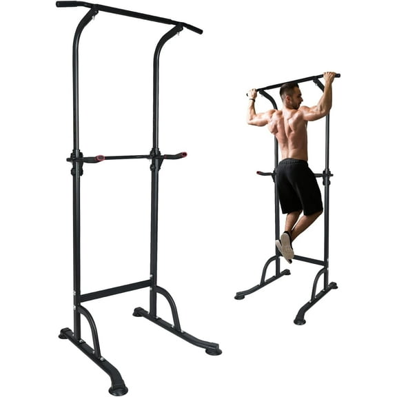 HooKung Multifunction Power Tower Dip Station, Adjustable Height Pull Up Bar Strength Training Equipment for Fitness Home Workout