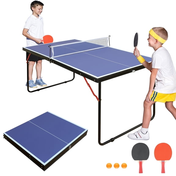 HooKung Ping Pong Table Foldable 4.5FT Table Tennis Table for Indoor Outdoor with with Net, Table Tennis Paddles and Balls
