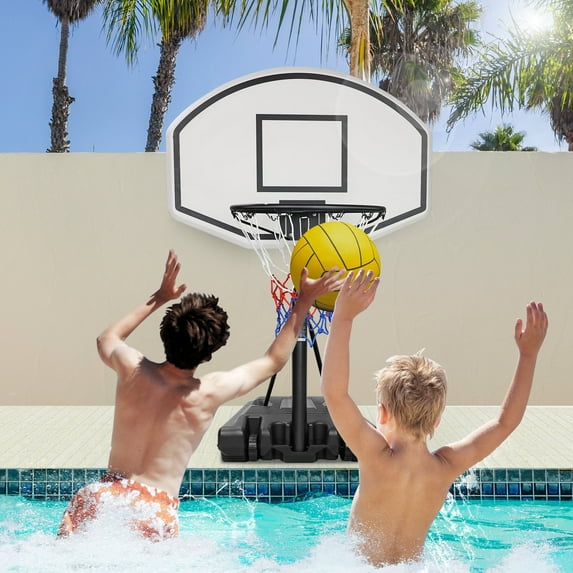 HooKung Portable Pool Side Basketball Hoops Height Adjustable 3ft -4ft Basketball System 35'' Backboard with Wheels for Teenagers Youth