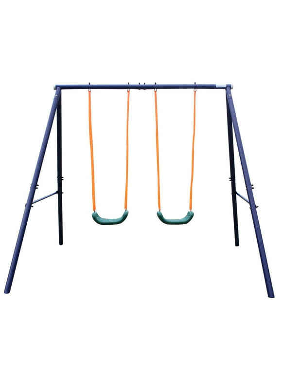 HooKung Swing Sets for Backyard, Heavy Duty Metal Swing Frame Saucer Swing,a Frame Metal Swing Set with 2 Swing Seats for Indoor and Outdoor Activities
