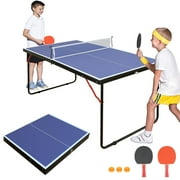 HooKung Ping Pong Table Foldable 4.5FT Table Tennis Table for Indoor Outdoor with with Net, Table Tennis Paddles and Balls