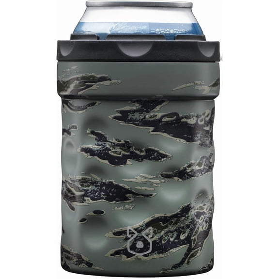 Hooch|Hog Shorty Series Insulated Can Cooler with Bottle & Can Holder Green Camouflage Fits 12 Oz Standard Cans
