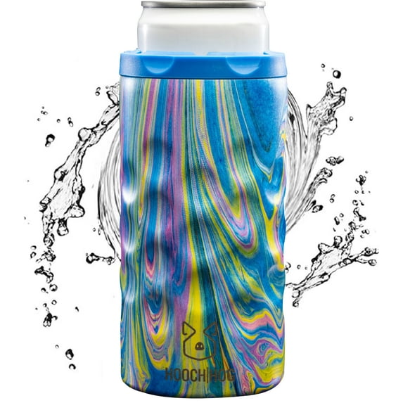 Hooch|Hog Slim Can Cooler - Insulated Stainless Steel Drink Sleeve fits all 12 oz. Skinny Cans (Blue Swirl)
