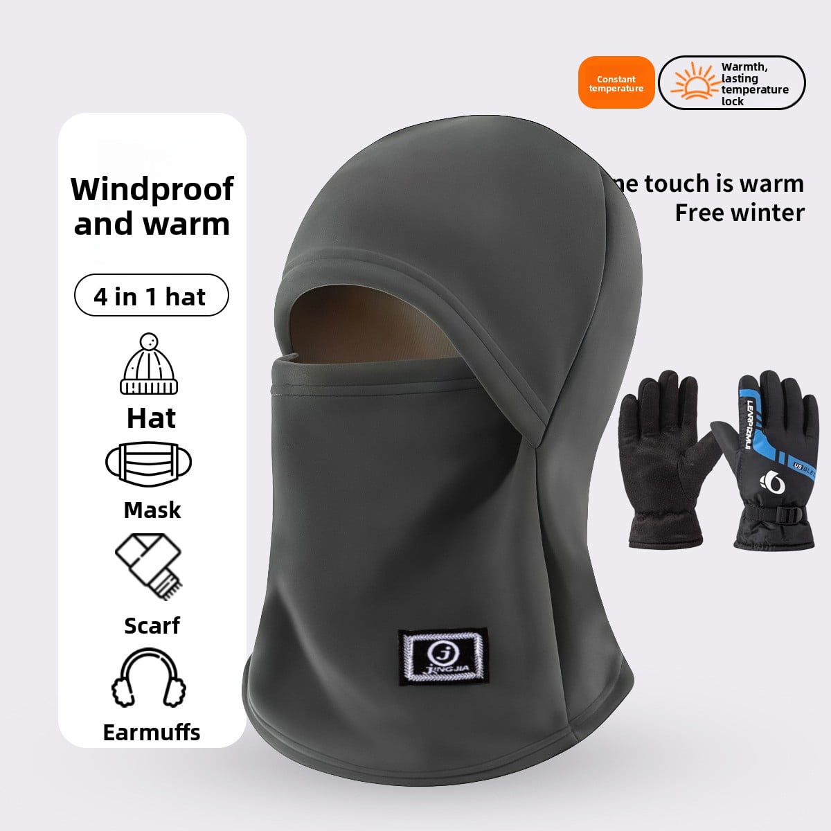 Hood Balaclava Face Mask – Cold Weather Ski Mask, Breathable, Moisture-Wicking, and Helmet-Compatible - One Size with gloves