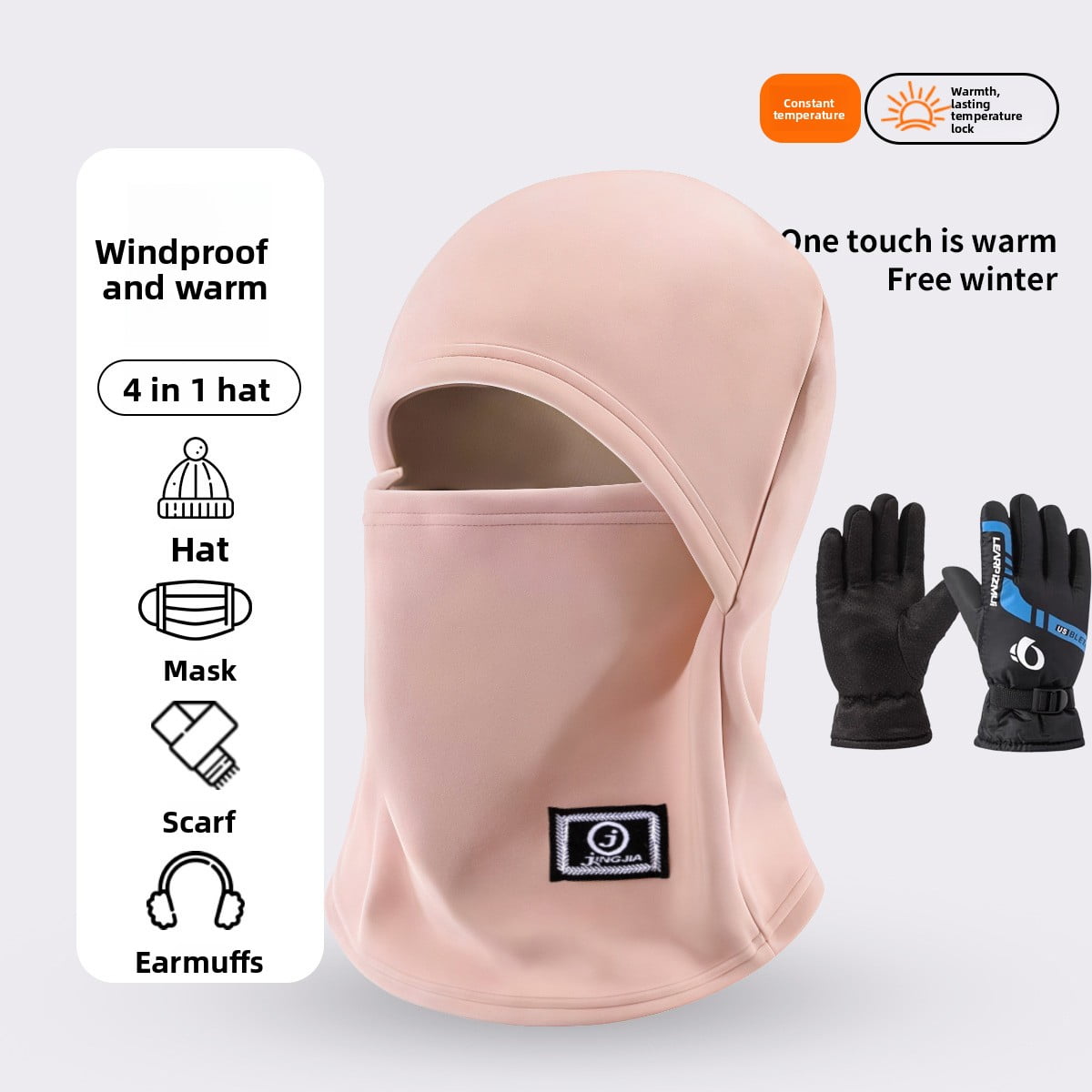 Hood Balaclava Face Mask – Cold Weather Ski Mask, Breathable, Moisture-Wicking, and Helmet-Compatible - One Size with gloves
