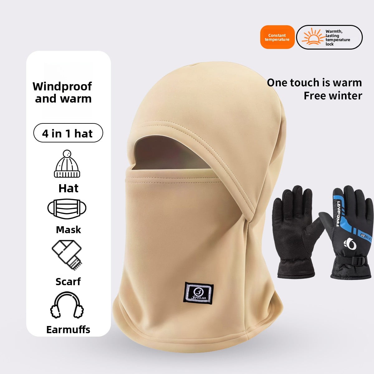 Hood Balaclava Face Mask – Cold Weather Ski Mask, Breathable, Moisture-Wicking, and Helmet-Compatible - One Size with gloves