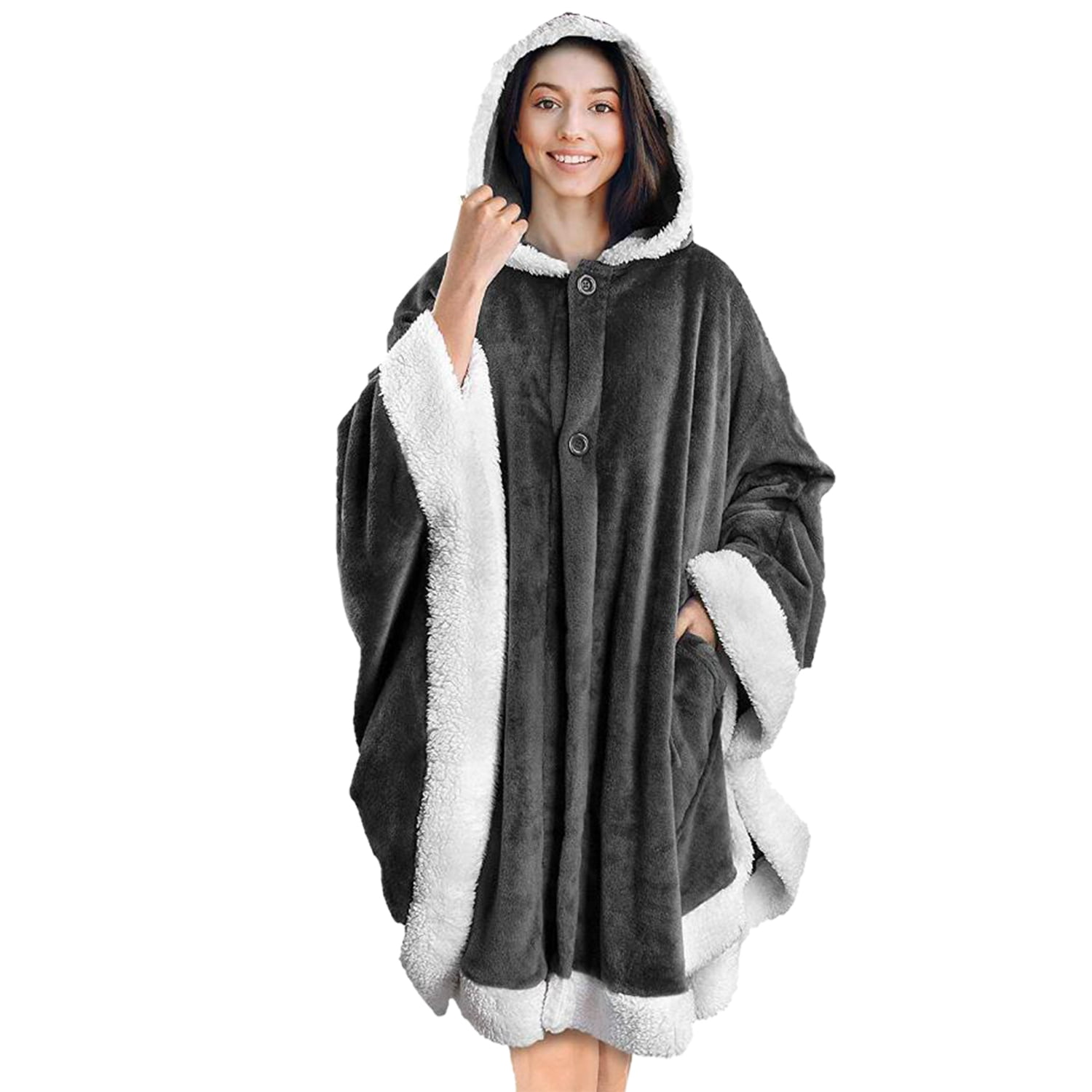 Hood Blanket Robe iMounTEK Soft Wearable Blanket Snuggle Robe with Hat 2 Pockets Buttons Black
