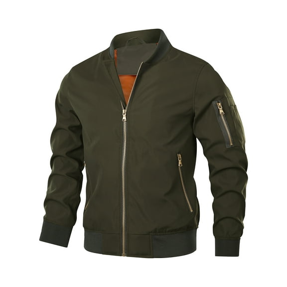 Hood Crew Men's Bomber Jacket Casual Zipper Coat Lightweight Long Sleeve Sportwear Windbreaker Darkgreen 2XL