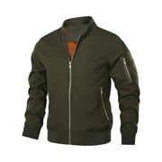 Hood Crew Mens Bomber Jacket Casual Zipper Coat Lightweight Long Sleeve Sportwear Windbreaker Darkgreen XL