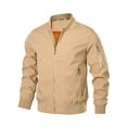 thumbnail image 1 of Hood Crew Men's Bomber Jacket Casual Zipper Coat Lightweight Long Sleeve Sportwear Windbreaker Khaki 2XL, 1 of 7