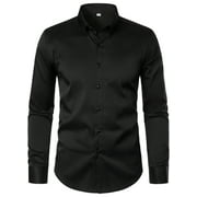Hood Crew Men's Casual Dress Shirts Long Sleeve Button Turn Down Shirts Pure Color Black M