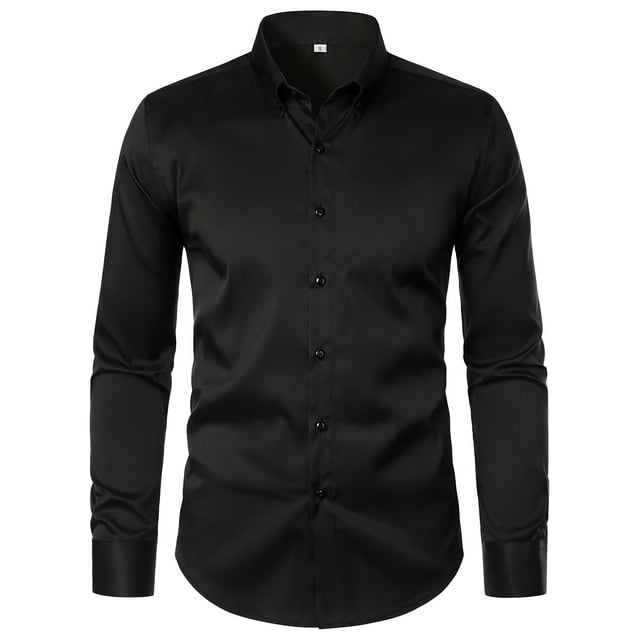 Hood Crew Men's Casual Long Sleeve Button Down Dress Shirt, Pure Black ...