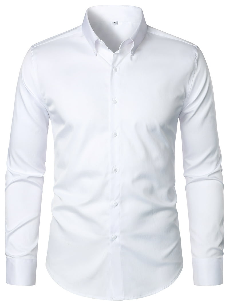 Hood Crew Men's White Casual Long Sleeve Dress Shirt, Turn Down
