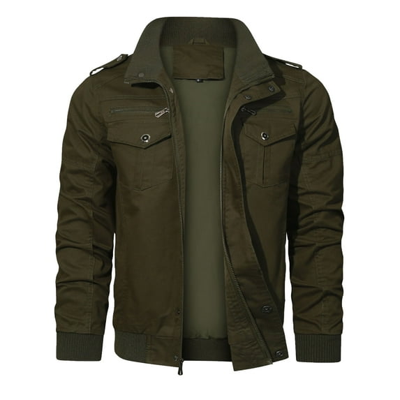 Hood Crew Men's Casual Jackets Windbreaker Outwear Cargo Bomber Jackets Full Zipper Mid Length Fall Spring Coats Darkgreen S