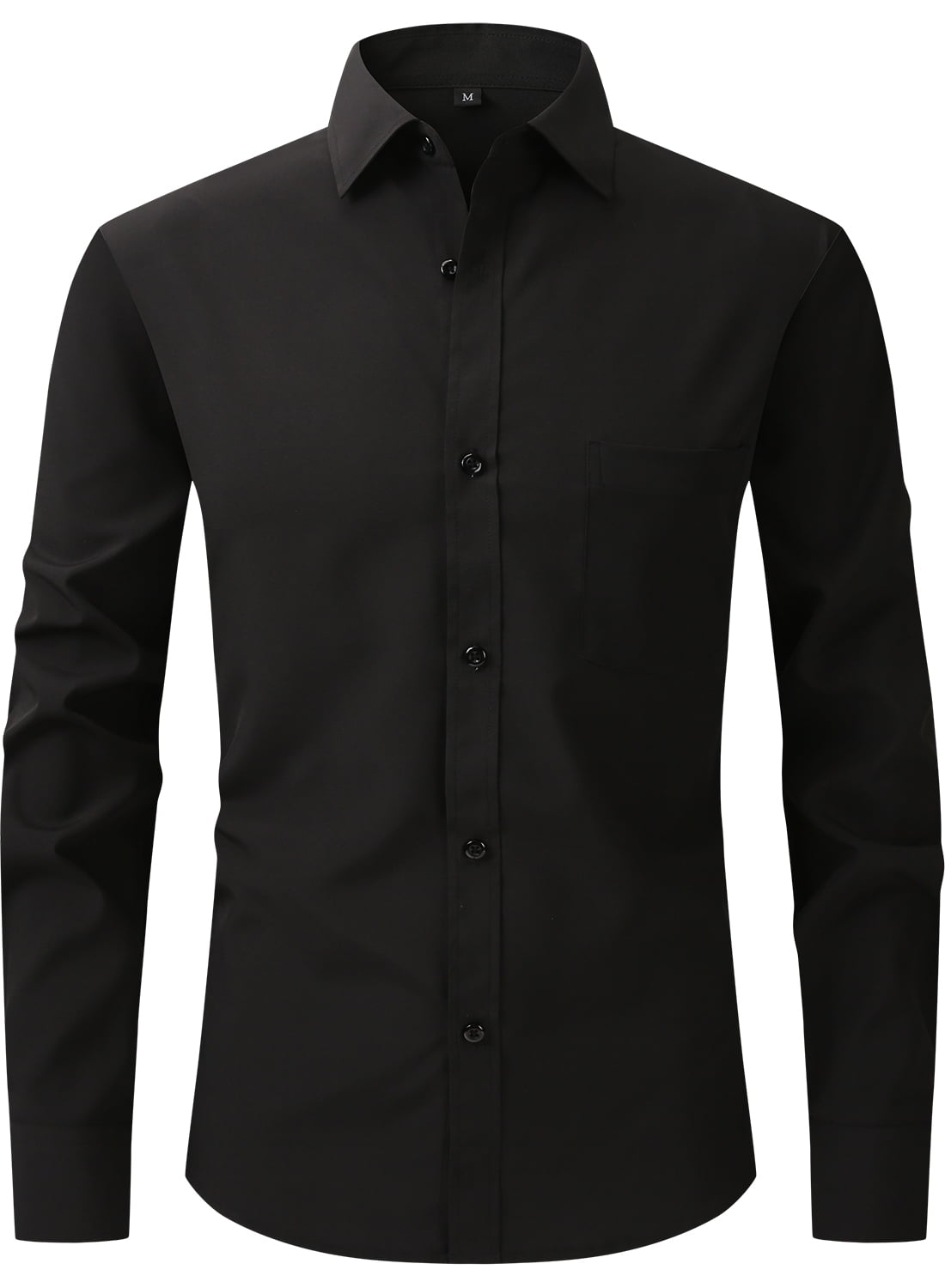 Hood Crew Men's Black Long Sleeve Dress Shirt with Pocket, Button