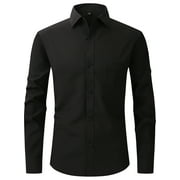 Hood Crew Men's Long Sleeve Dress Shirts with Pocket Button Down Shirts Black XL